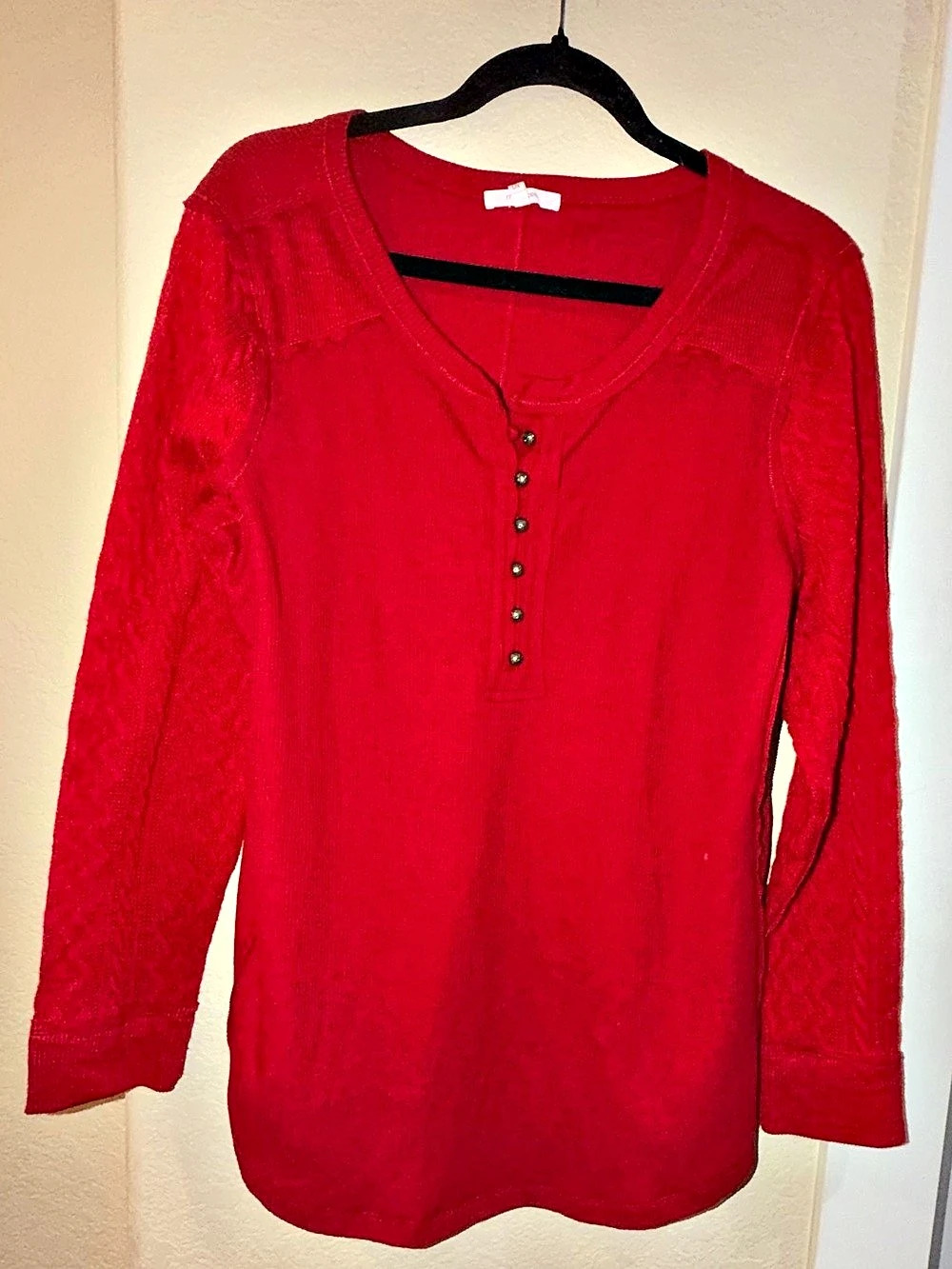 Red Long Sleeve Henley Top Like New